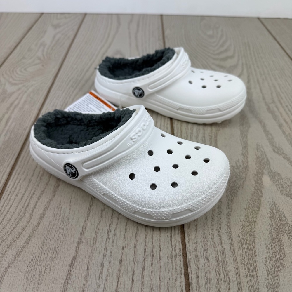 Crocs Classic Lined Kids Clogs c12 White/Grey $50 Children's Shoes